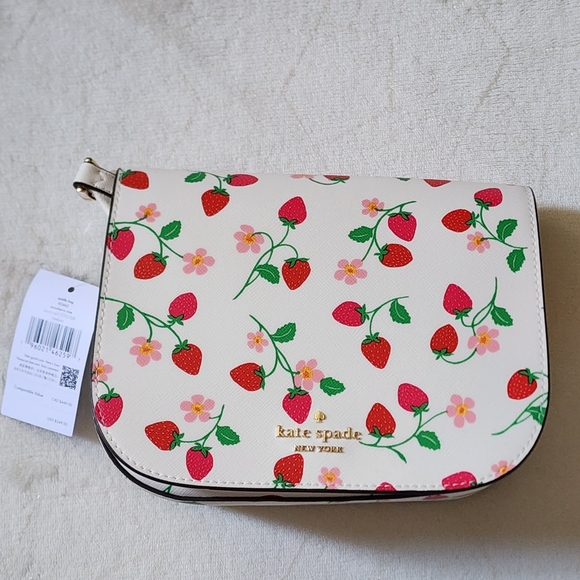 Kate Spade Madison Strawberry Vine Printed Saffiano Saddle Bag, Cream - Picture 5 of 12